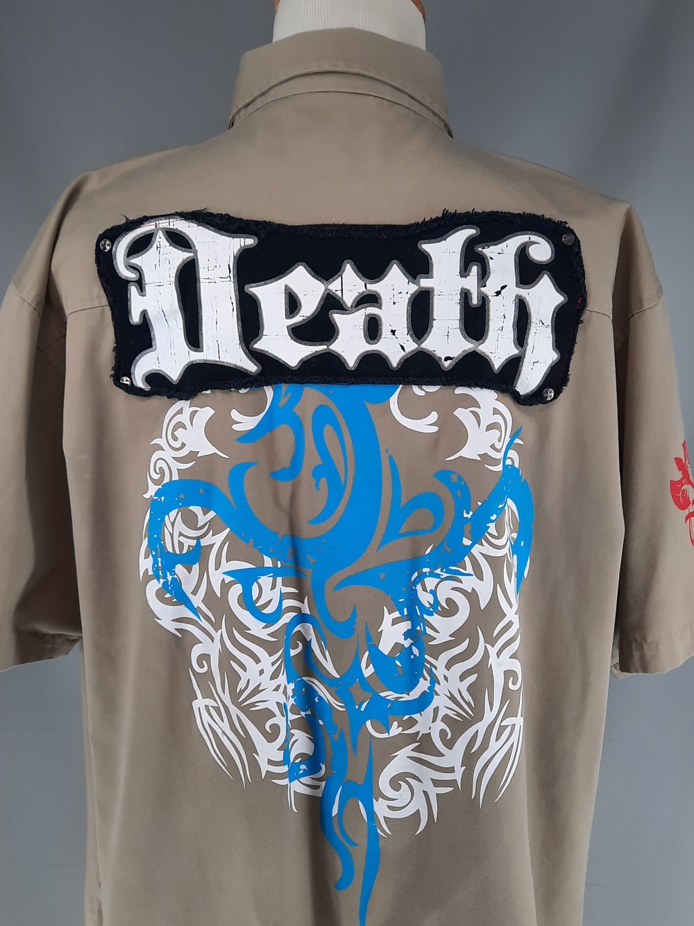 Skull And Death Men's 4XL Beige Short Sleeve Streetcore Shirt Raw Blue
